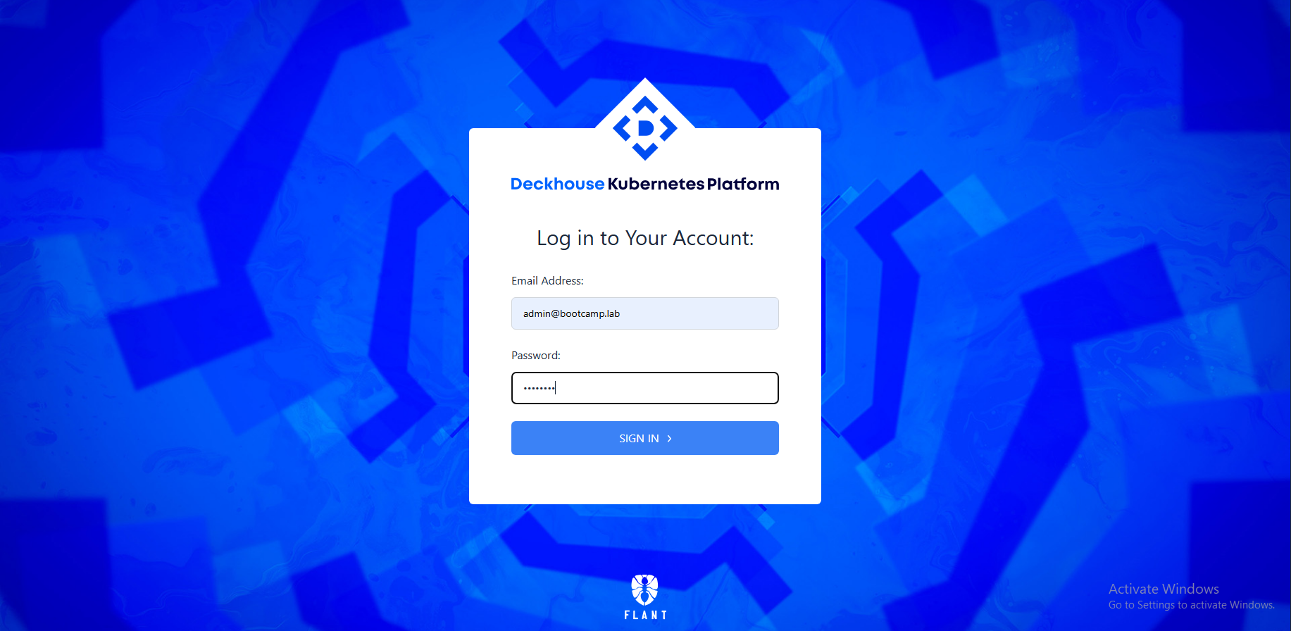 Deckhouse Kubernetes Platform — экран входа в систему