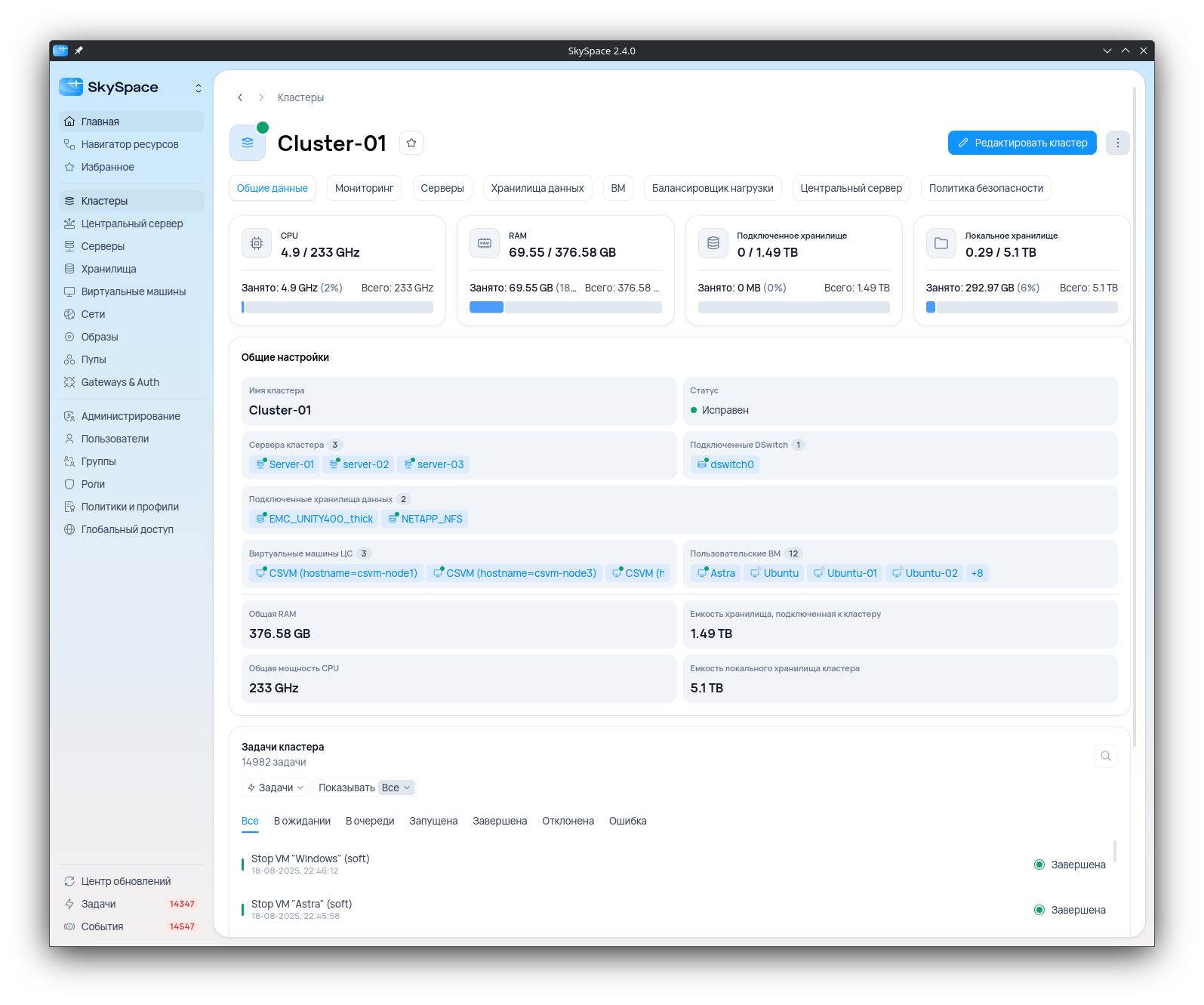 Inscale — панель управления кластером
