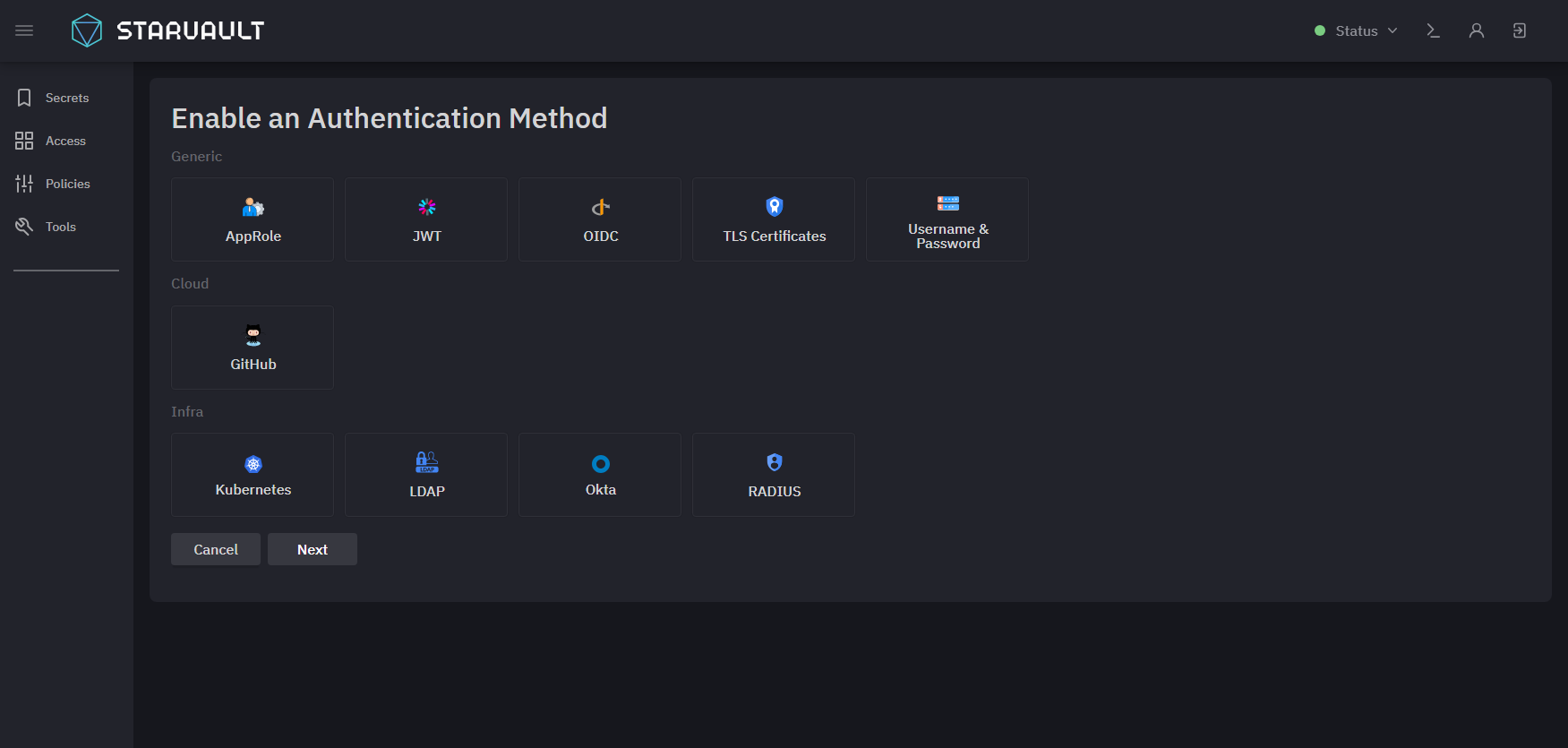 StarVault — настройка метода аутентификации